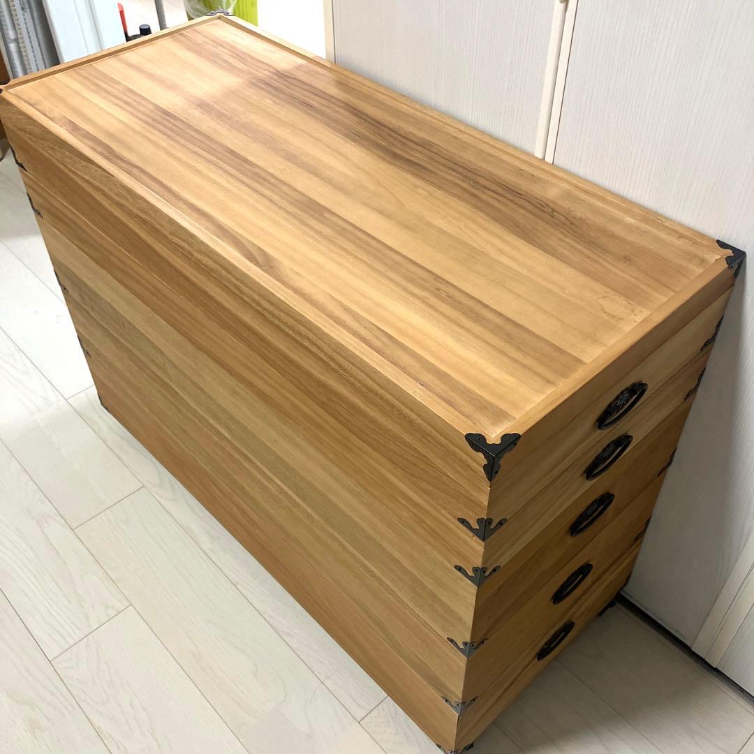 桐 衣装ケース 幅95cm 5段 日本製 隅金具 キャスター付　着物　収納