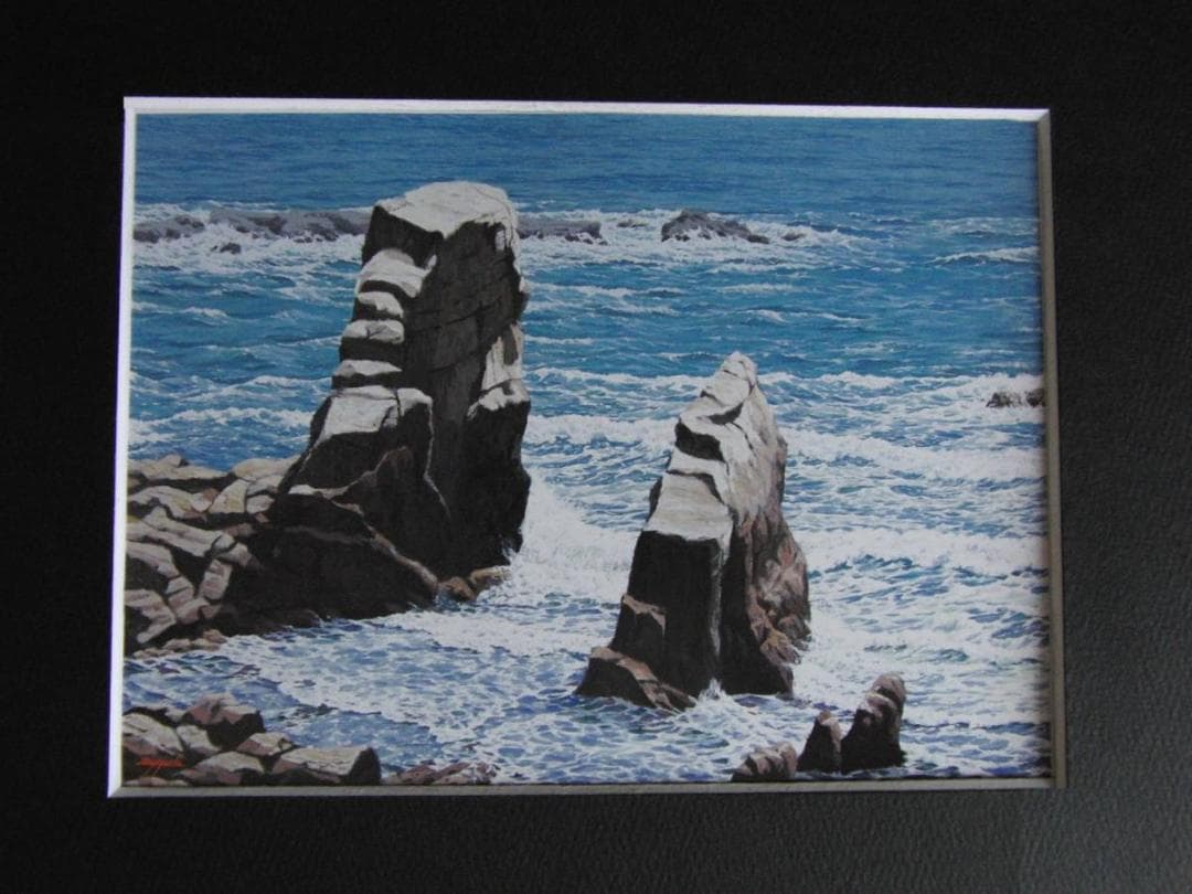 溝口七生、【眼下の岩】、希少な額装用画集より、新品額装付、状態良好