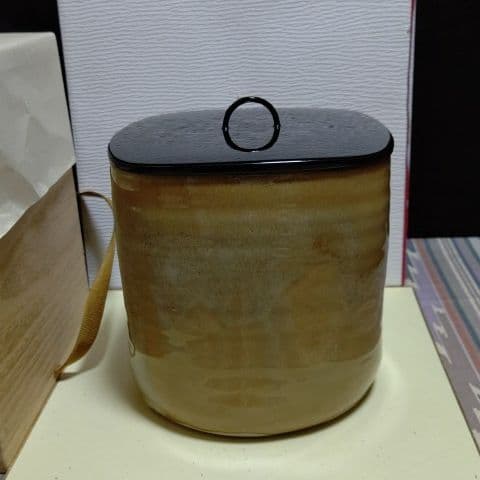 茶道具、水指、高取釉四方、雄斉作、こま33番
