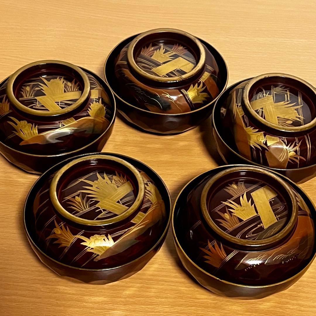 【輪島塗】希少　菖蒲 八橋図 金蒔絵 縁金 溜塗