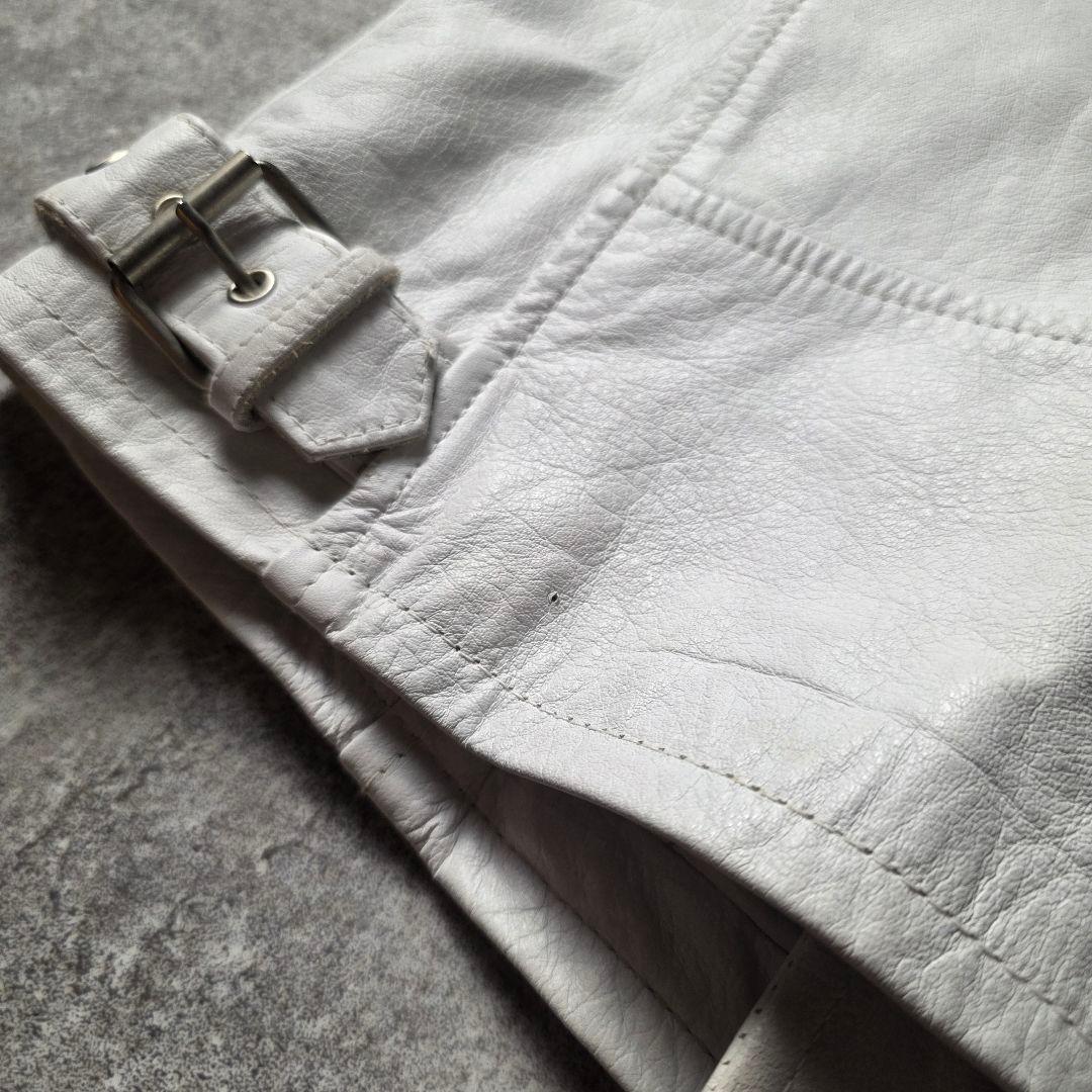 激レアTAKAQシングルライダースレザージャケット牛革短丈ユニセックスホワイトМ