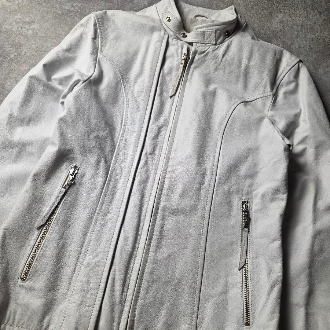 激レアTAKAQシングルライダースレザージャケット牛革短丈ユニセックスホワイトМ