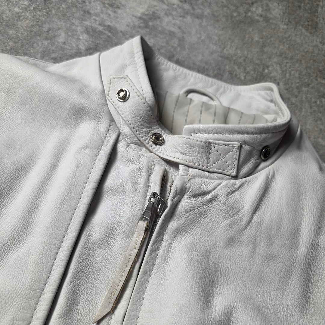 激レアTAKAQシングルライダースレザージャケット牛革短丈ユニセックスホワイトМ