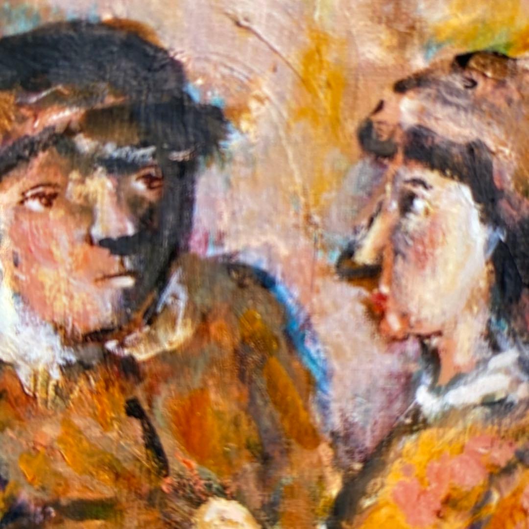 絵画　油彩画　油絵　原画　「カフェの二人」菊地正則　パリ　美品　額付き　送料無料