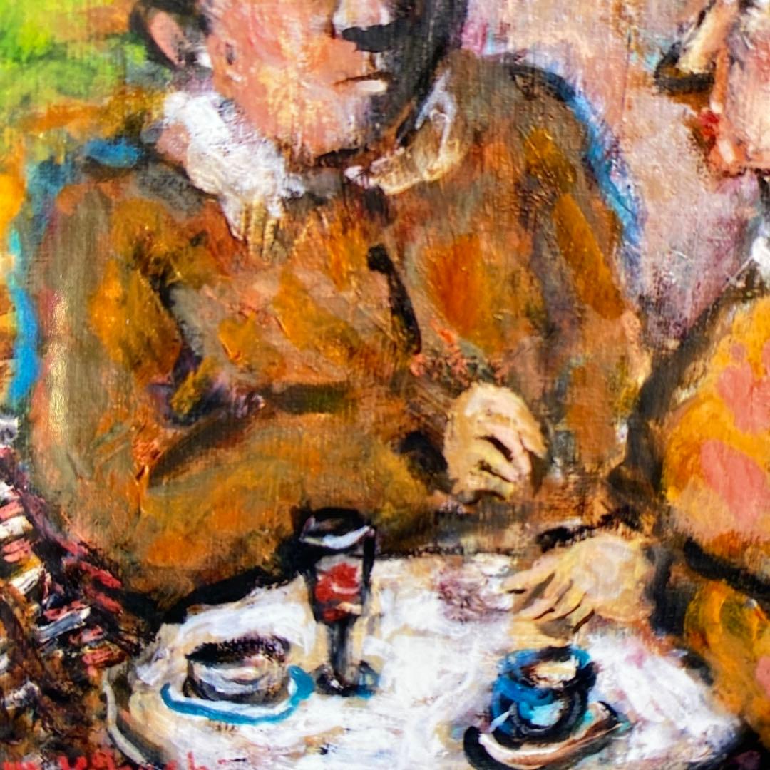 絵画　油彩画　油絵　原画　「カフェの二人」菊地正則　パリ　美品　額付き　送料無料