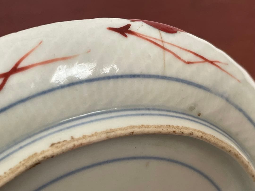 #2 骨董　アンティーク　色絵古九谷　撫子蝶々図　丸皿　五寸皿　角福　古九谷