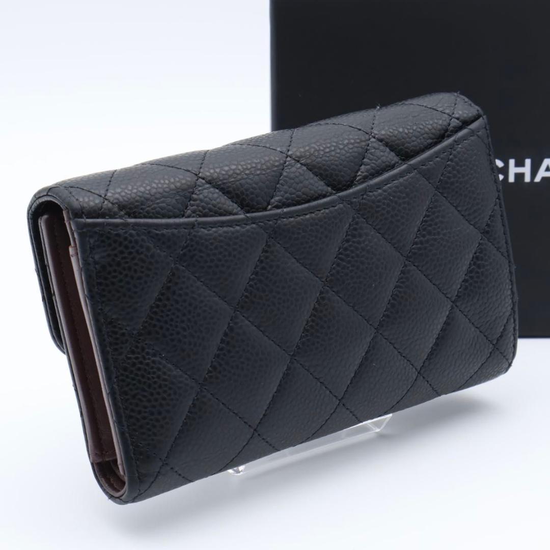 【極美品】CHANEL タイムレスクラシック　三つ折り財布　マトラッセ　黒