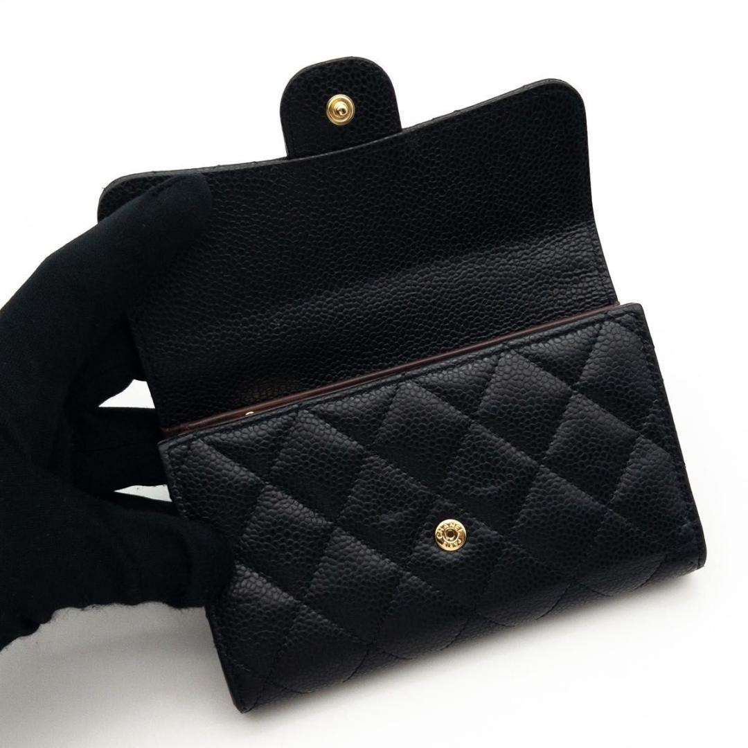 【極美品】CHANEL タイムレスクラシック　三つ折り財布　マトラッセ　黒