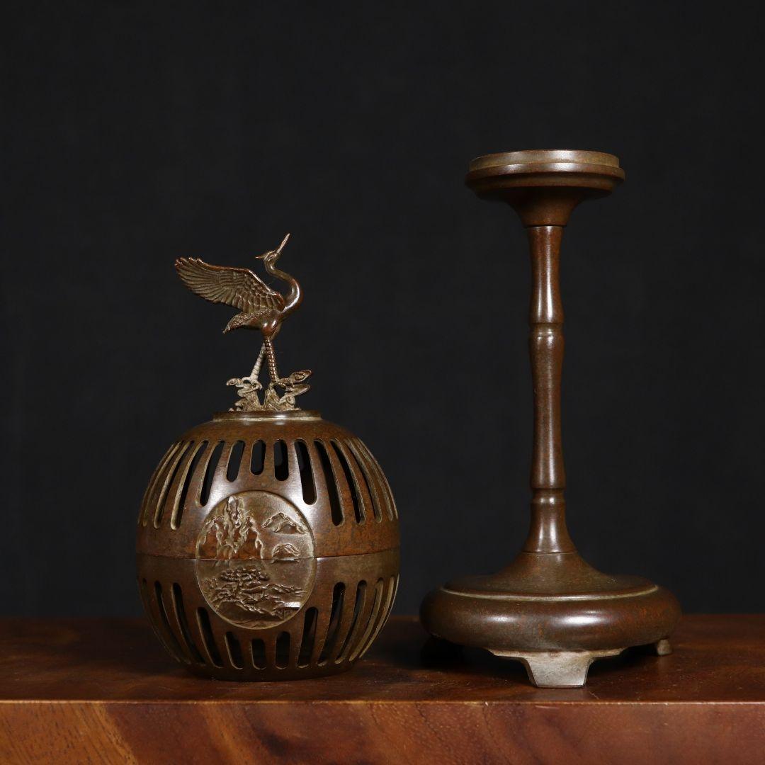銅製 鶴守宮灯香炉檀香炉 禅意 茶室薫香炉 香道具 装飾品 工芸品 置物