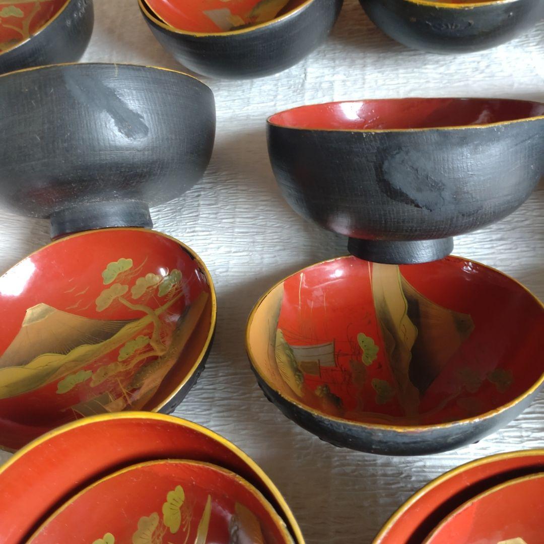 骨董　蔵出し　蒔絵　蓋付きお椀　9客
