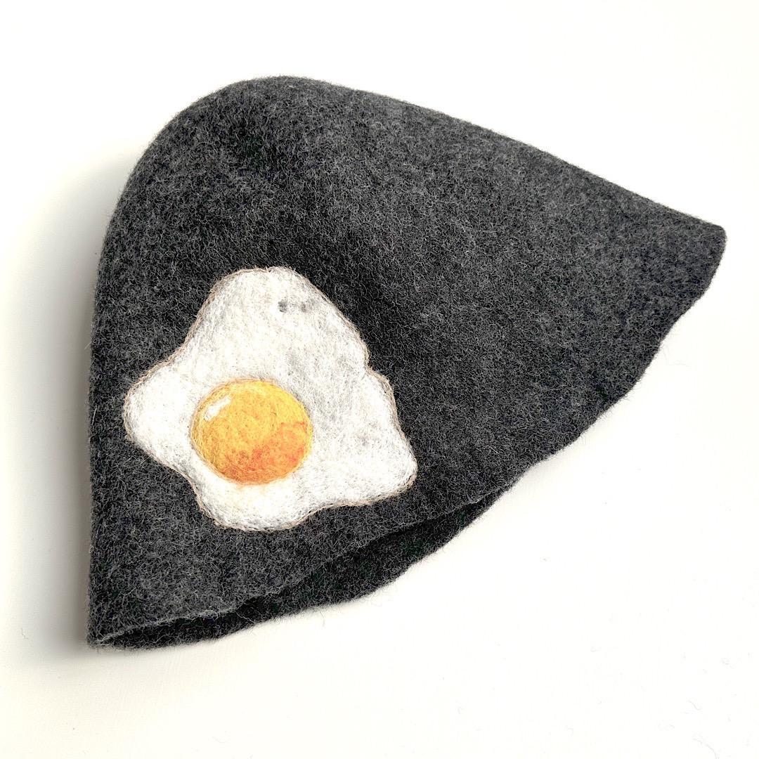 北欧直輸入　高級サウナハット ウールフェルト 目玉焼き グレー　ハンドメイド