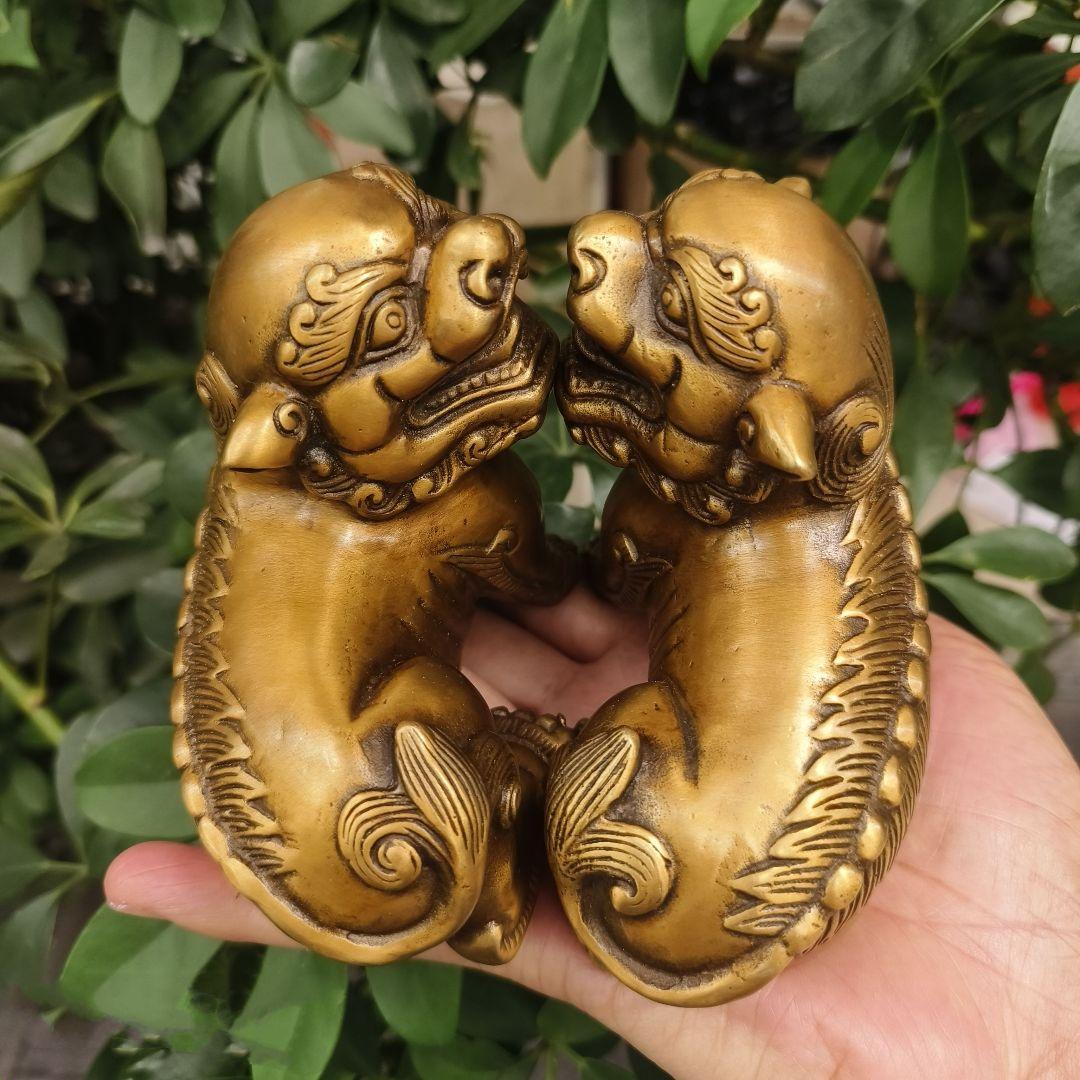 銅器 ライオン 居間 玄関 事務室 辟邪 開運風水 招財 装飾品 工芸品 置物