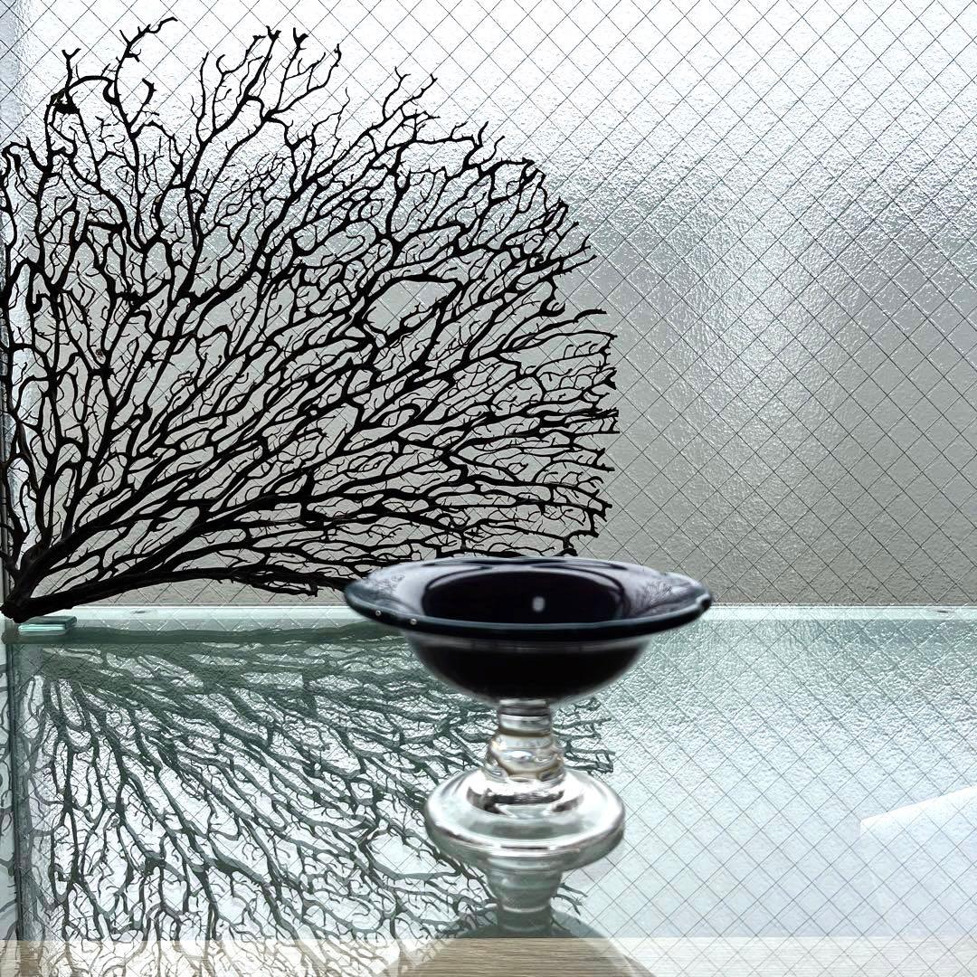 骨董　時代ガラス　練りガラス　配色　花フチ　氷コップ　デザートグラス　１客