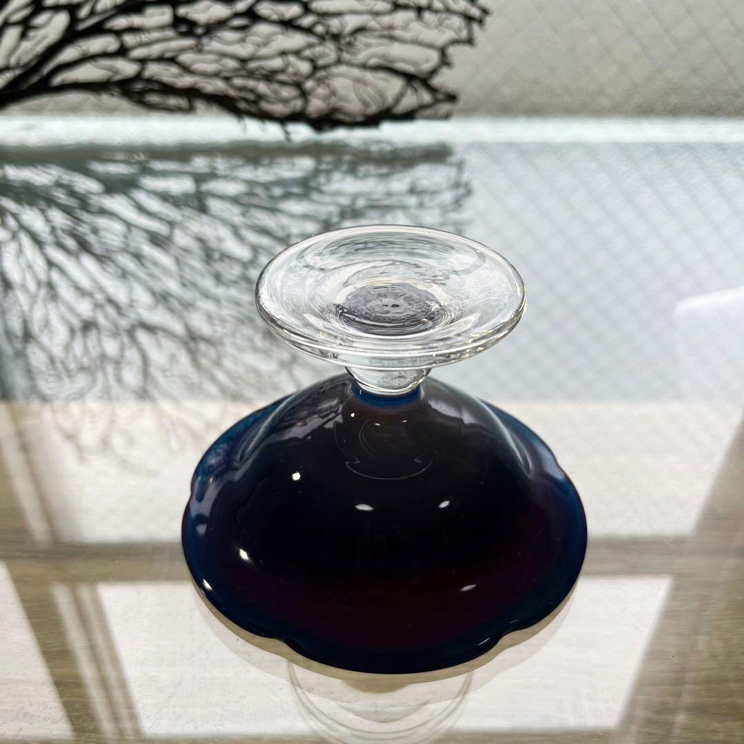 骨董　時代ガラス　練りガラス　配色　花フチ　氷コップ　デザートグラス　１客