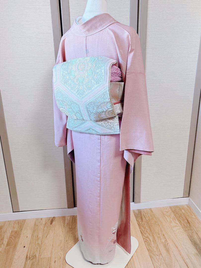 訪問着　一つ紋　フルセット　裄69 友禅 刺繍　卒業式　入学式　お宮参　袋帯 M