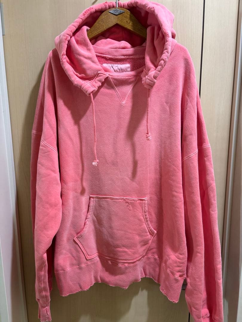 トップス ANCELLM DAMAGE HOODIE - RED