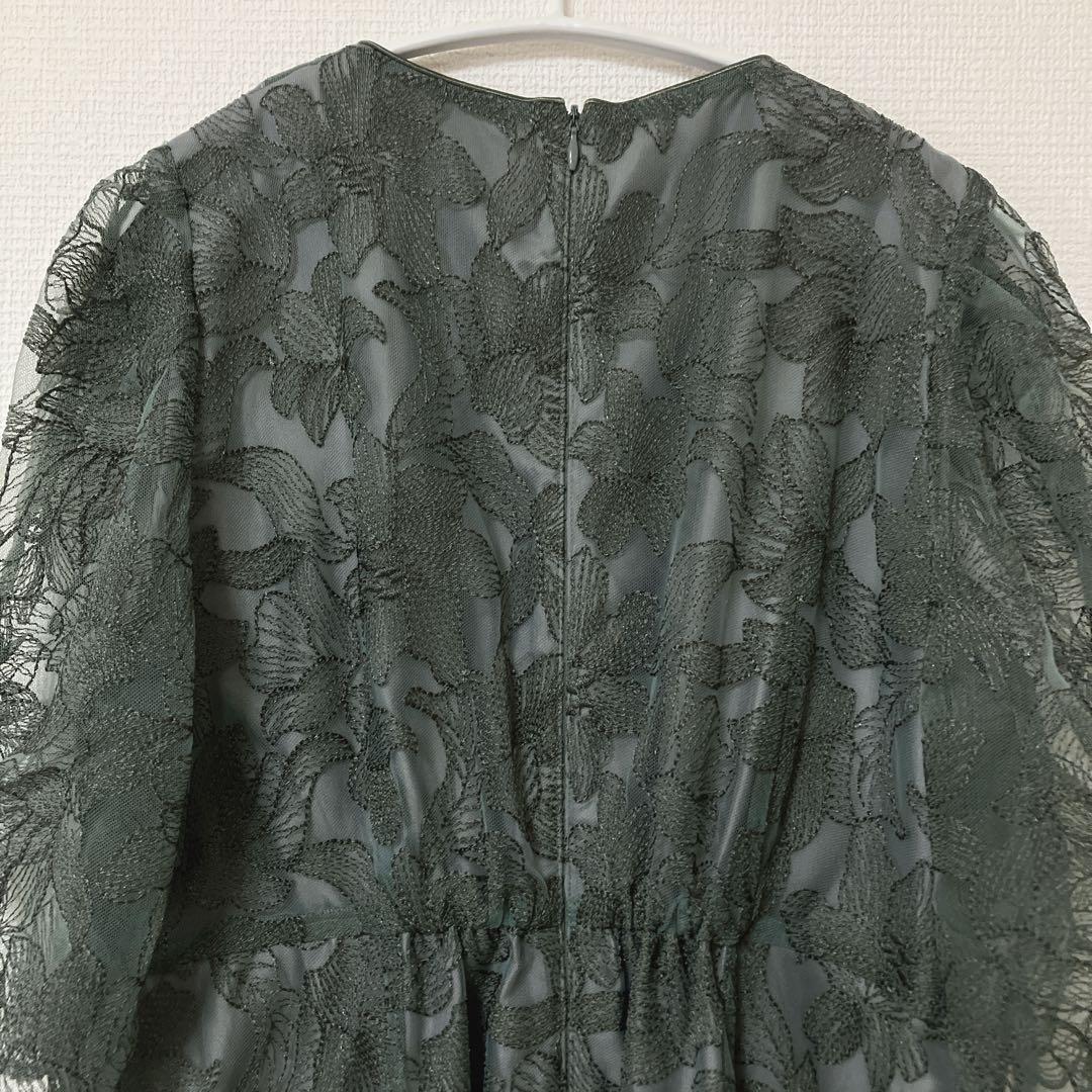 ジェロ　エメ　チュールエンブロイダリーレースパイピングパーティードレス　L