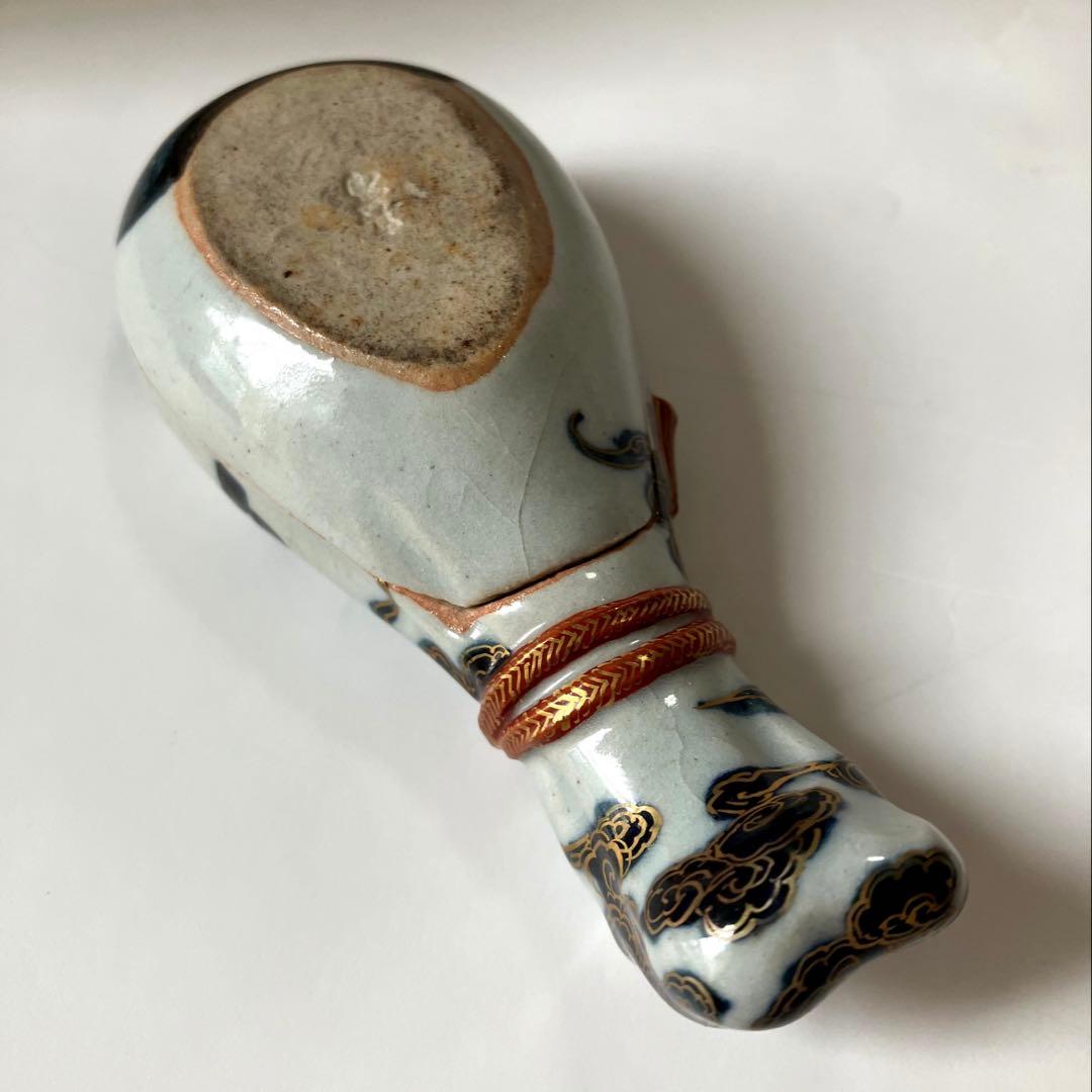 【茶道具】宮川香齋作 真葛焼 琵琶袋形香合 色絵金銀彩 真葛印 希少品