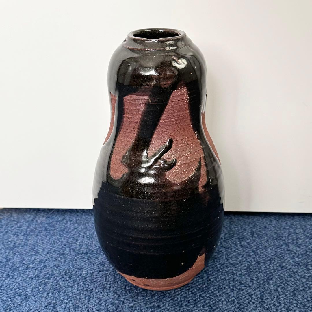 六代 清水六兵衛 黒釉 花瓶 清水焼