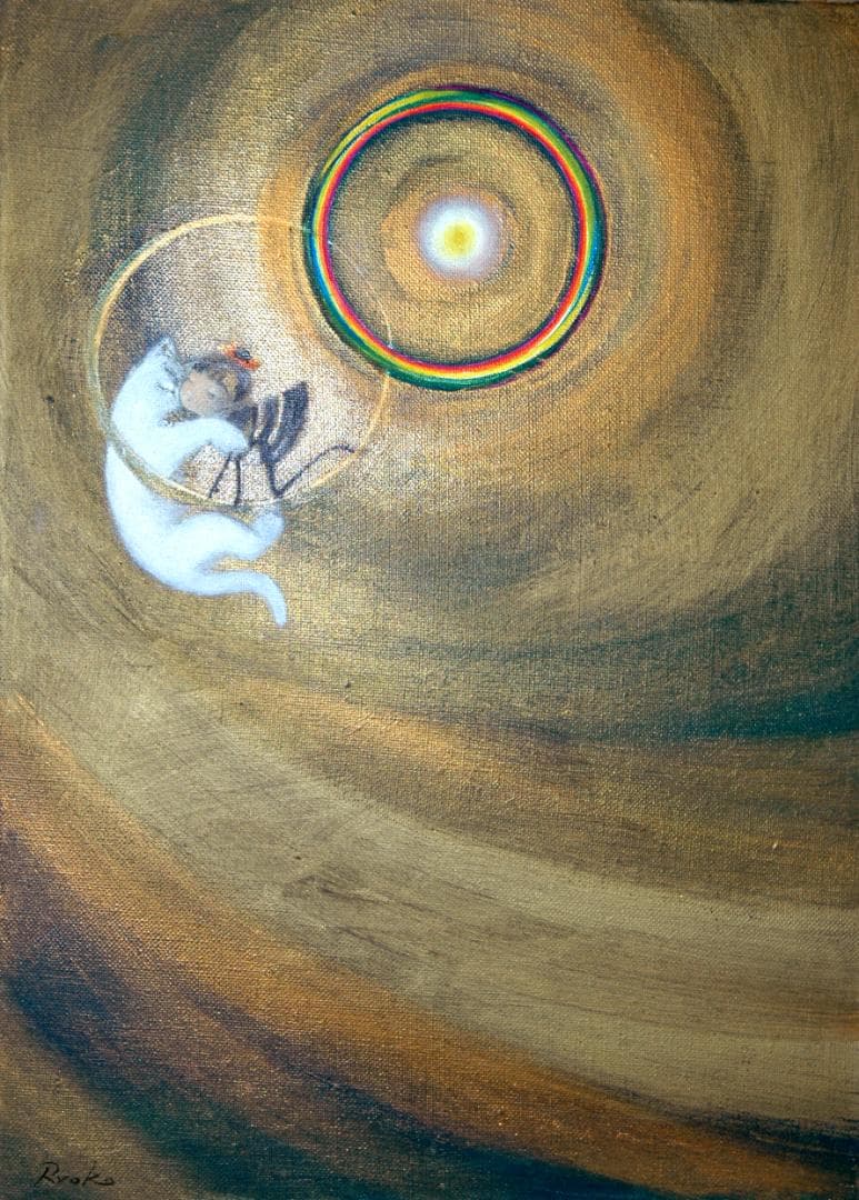 油絵 菅家令子 絵 絵画インテリア額付(黒) F4-030119 子猫子犬女の子