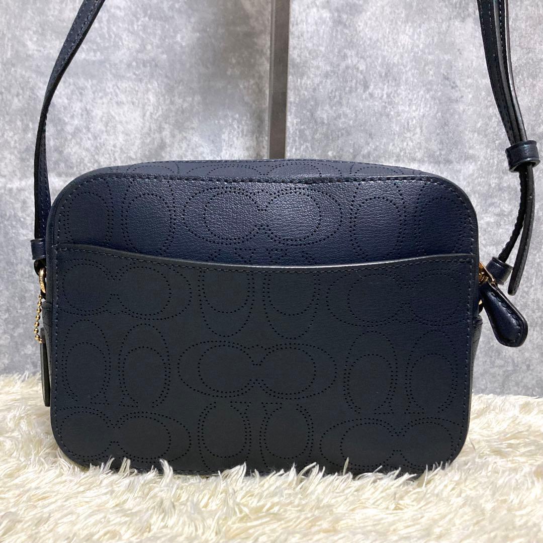 【極美品】COACH コーチ カメラバッグ レザー ネイビー シグネチャー