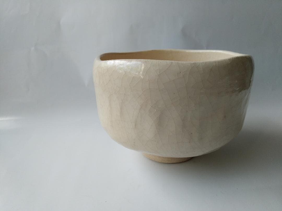 川崎和楽 白楽 楽焼 「 車 」 茶碗 共布 茶道具 茶器 抹茶碗 新品 未使用