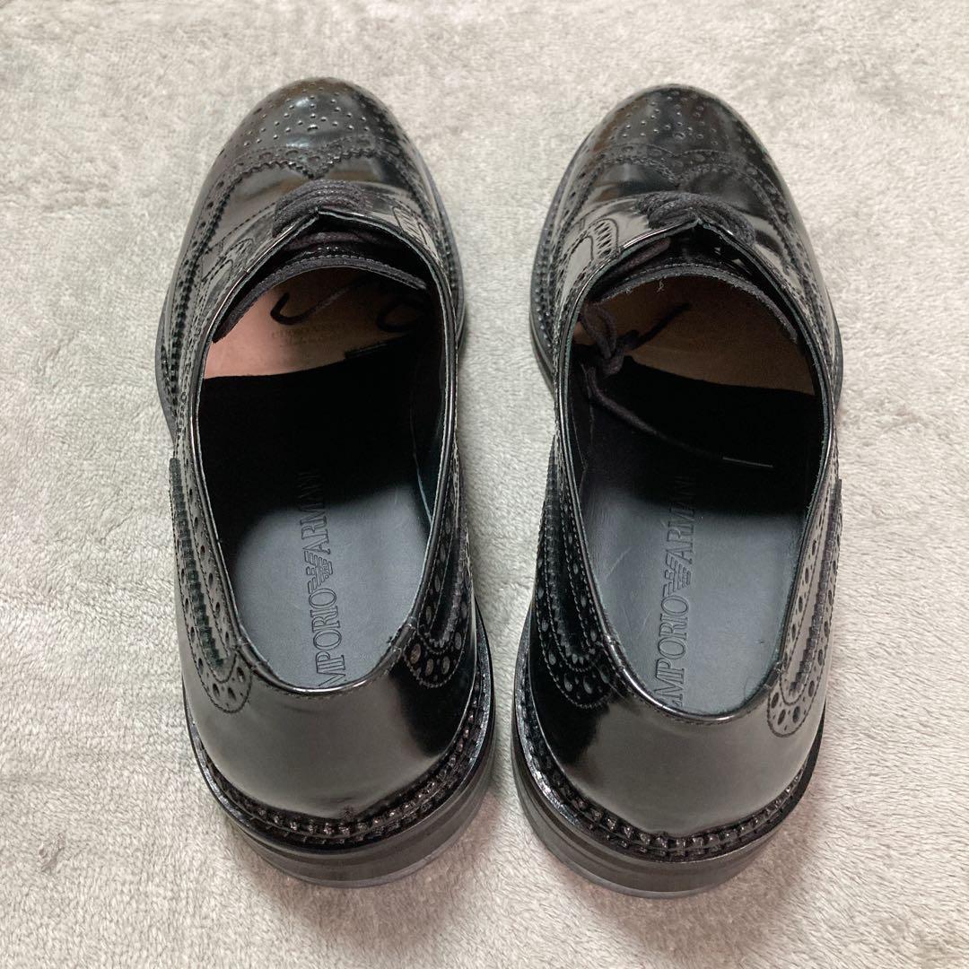 【新品】エンポリオアルマーニ レザー ビジネスシューズ 9 BK ウィングチップ