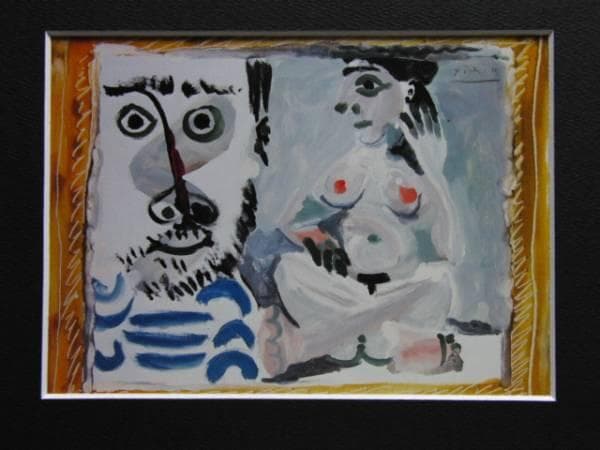 パブロ・ピカソ、男の顔と座る裸婦、希少画集画、新品高級額装付