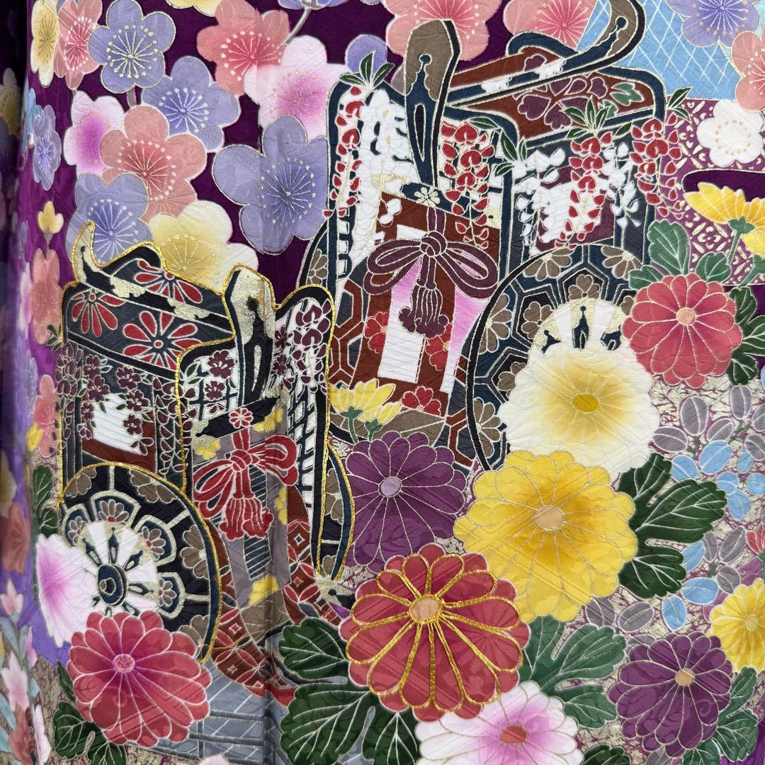 振袖フルセット　丸昌　地紋　金彩　金駒刺繍　成人式　白レースつけ袖付　正絹