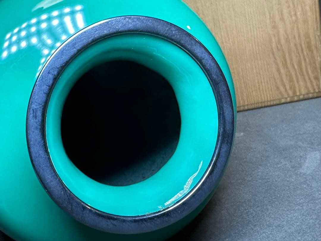 安藤七宝焼花瓶　純銀刻印 翡翠釉 木製台　共箱　アンティーク　コレクション