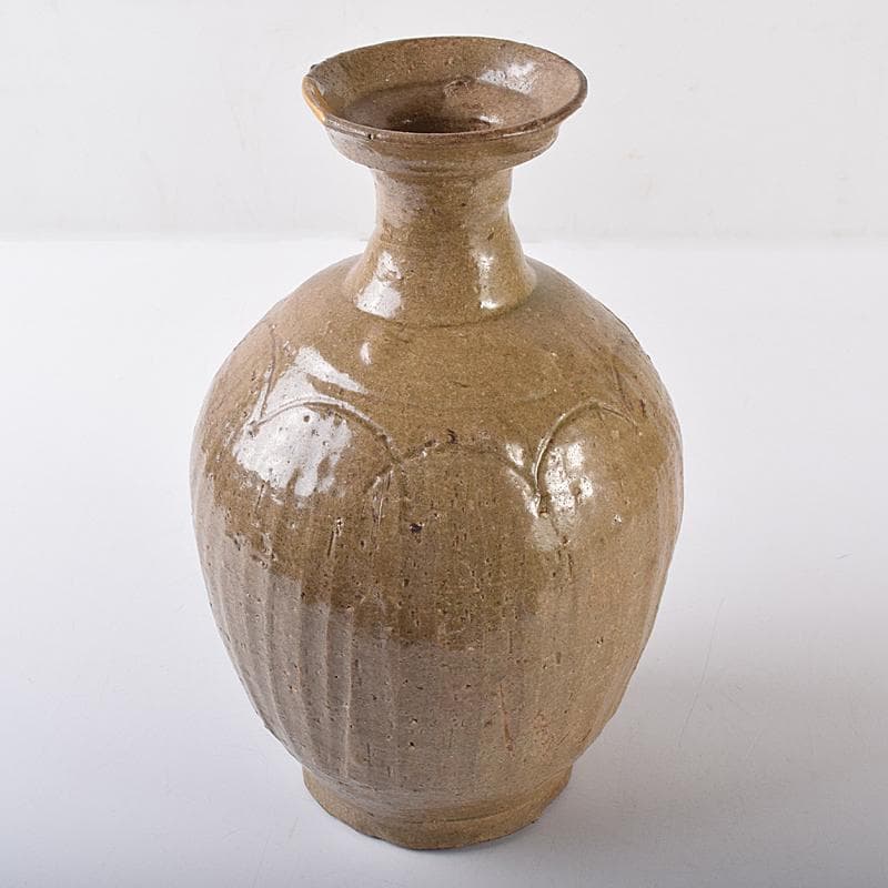 中国　越州窯青磁　碗口瓶　金継ぎ直し　時代箱付　M　R7948B