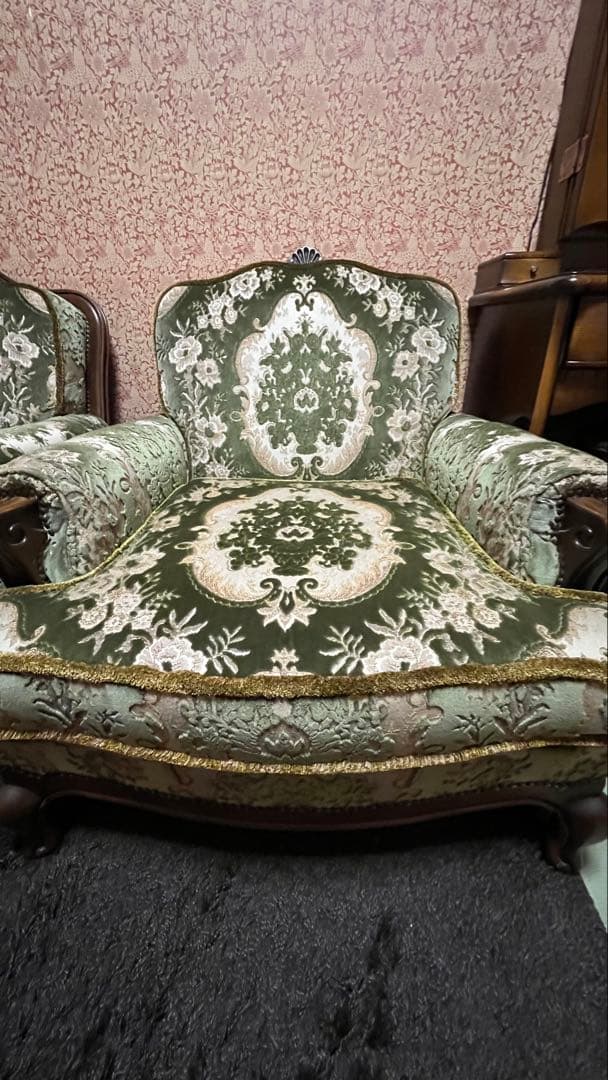 オールドカリモク 金華山 シングルソファ アンティーク 猫脚 1人掛け 椅子