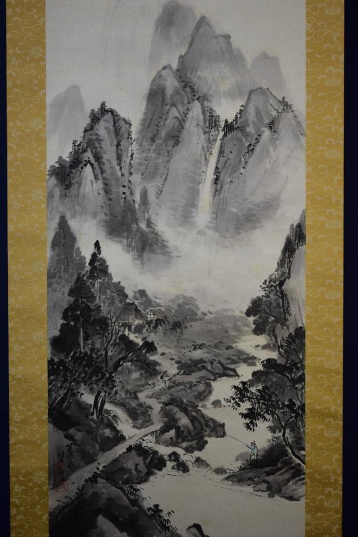 真作/蘆水/山水釣人図/桐共箱付/布袋屋掛軸HF-81