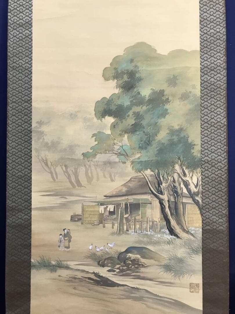 作者不詳/青緑農家の図/山水図/掛軸/名家伝来/AD-81