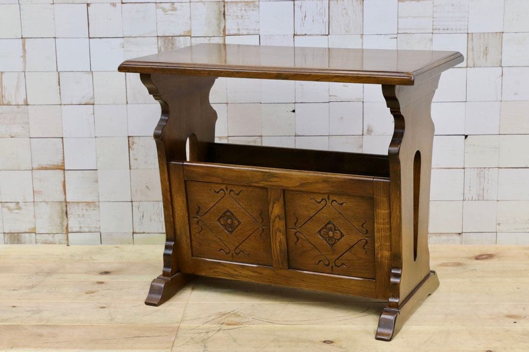 GMHO93○英国カントリー オーク無垢材 クラシック マガジンラック ブックラ