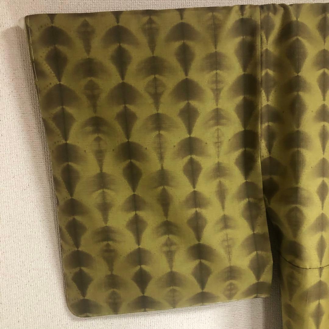 【未使用　トールサイズ】絞　青海紋　作家物　結城紬　袷　裄丈70.5 身丈170