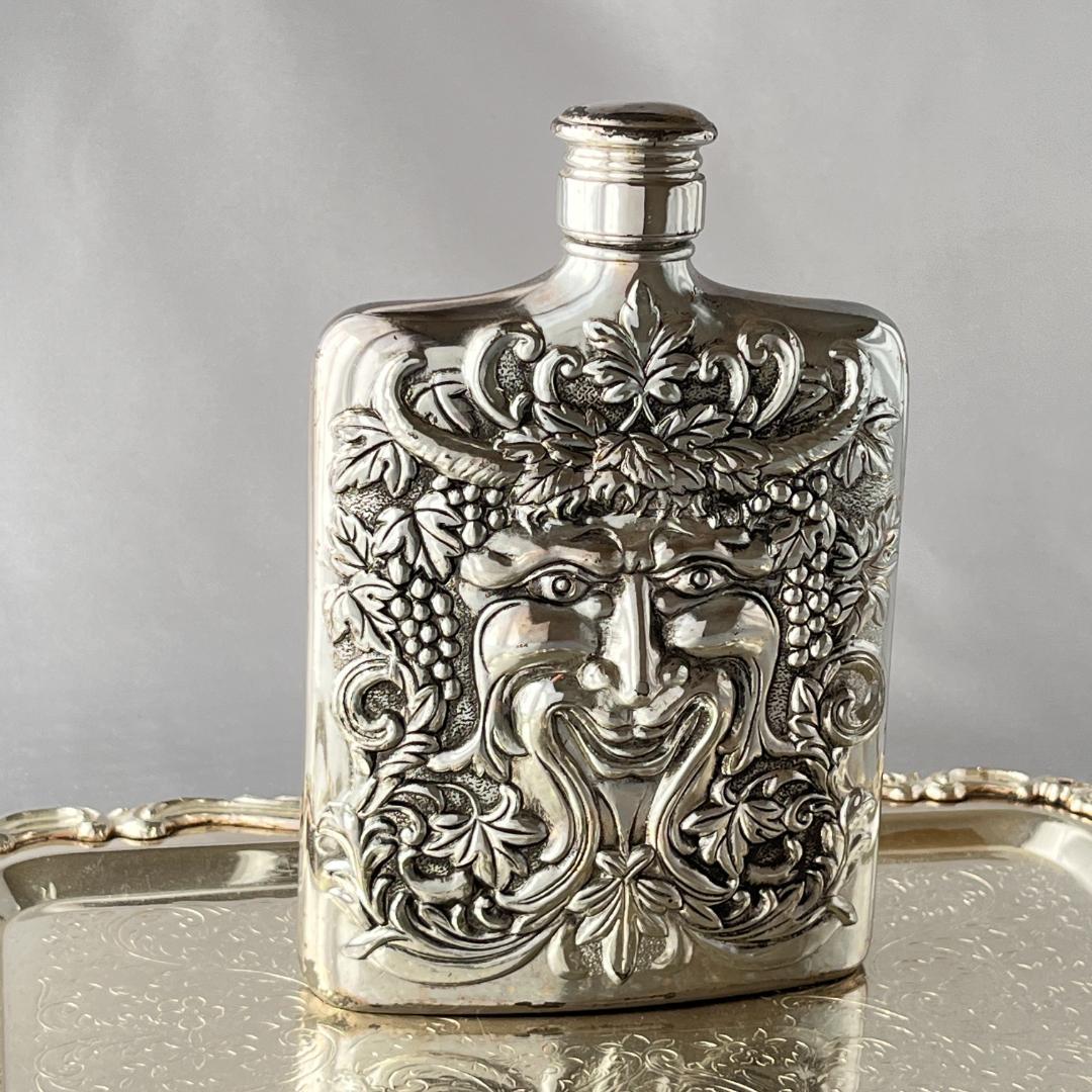 【Godinger】 バッカスのフラスク【シルバープレート】ウイスキーボトル