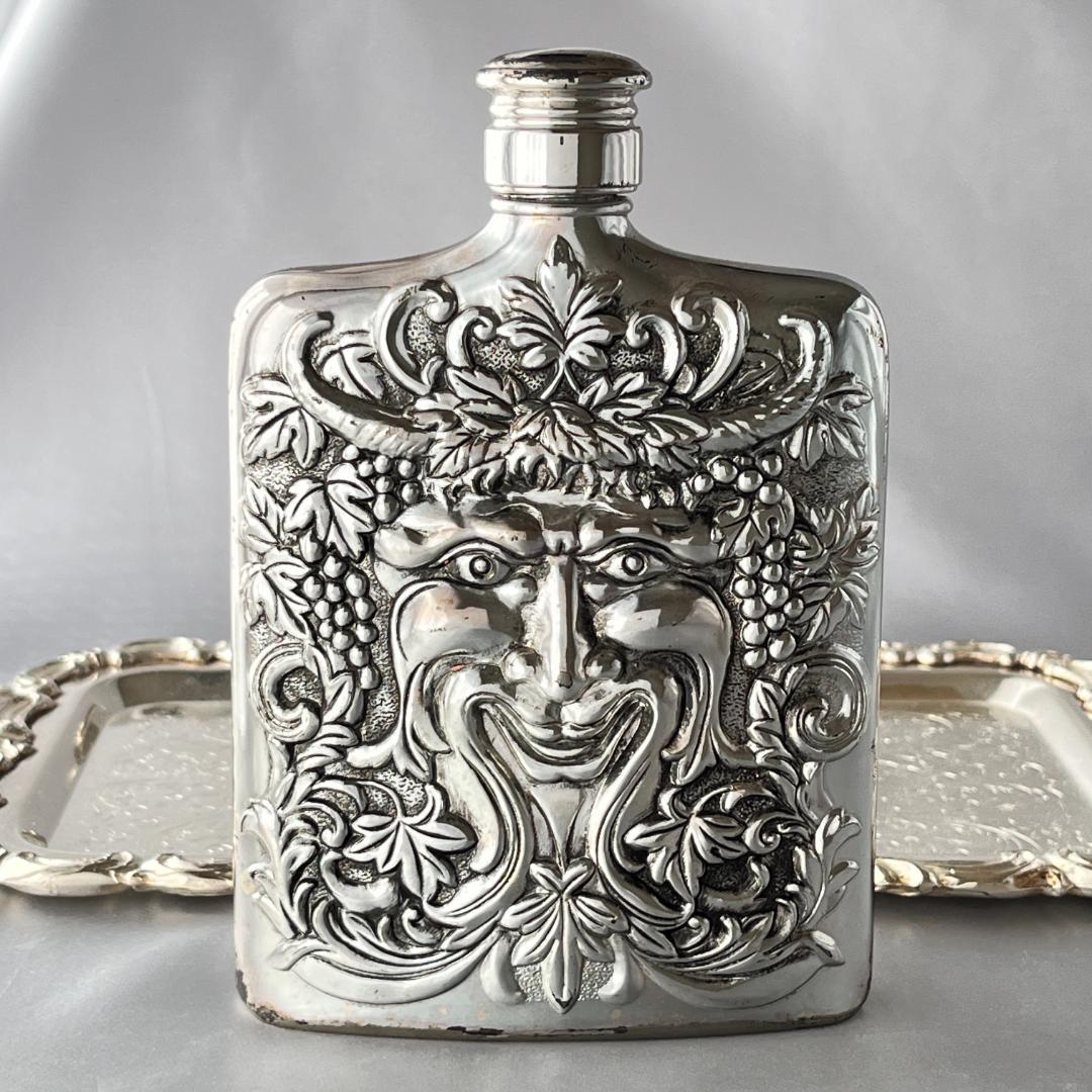 【Godinger】 バッカスのフラスク【シルバープレート】ウイスキーボトル
