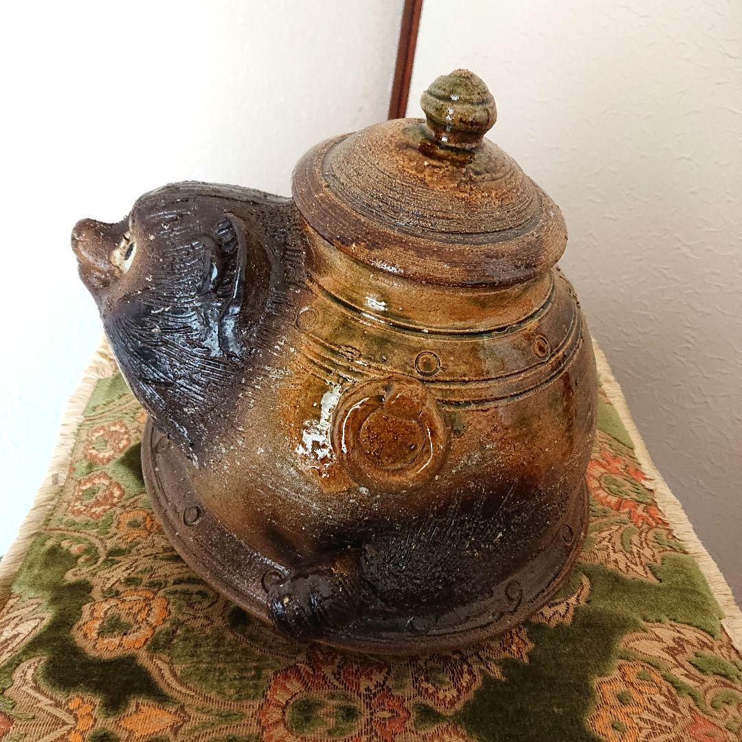 分福茶釜☆手捻り☆信楽焼タヌキ☆２６cm【値下げ】