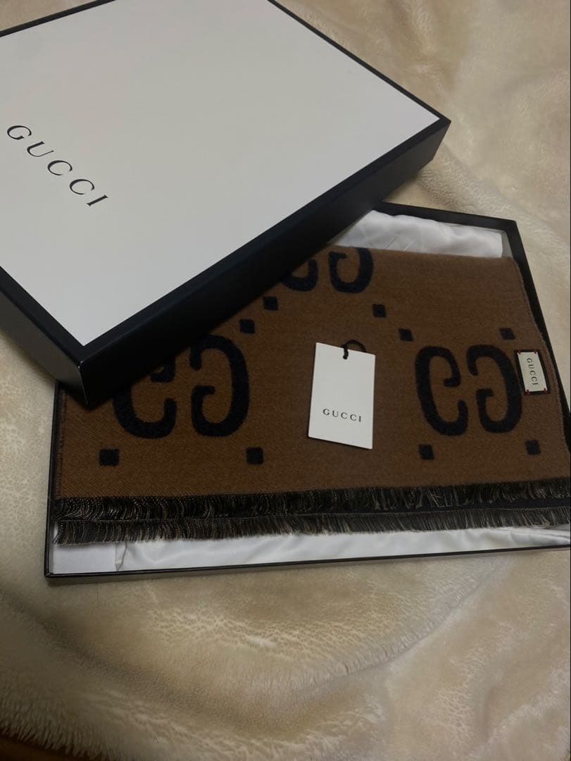 GUCCI GGジャカード ウールシルク マフラー スカーフ 男女兼用 正規品