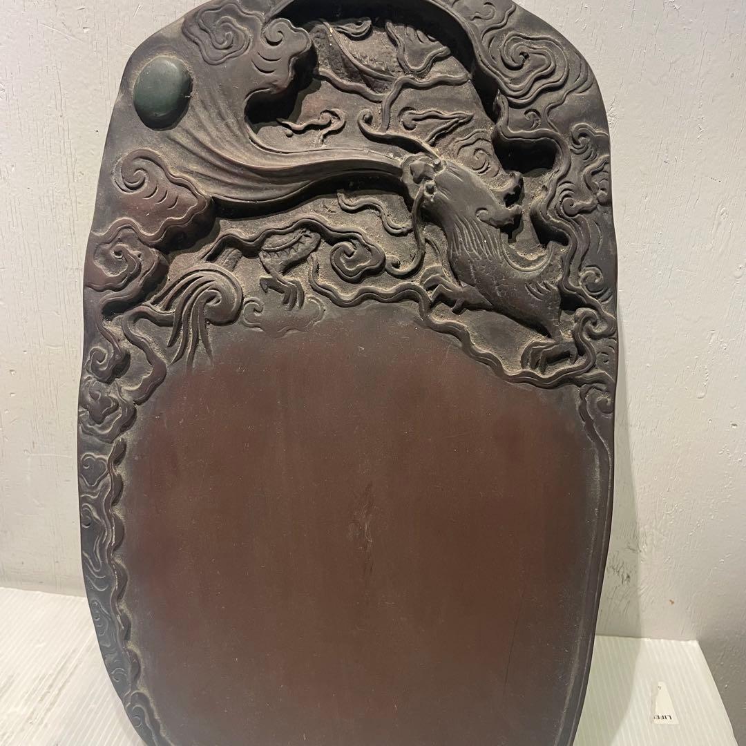 書道具 中国美術 古硯　龍彫刻大型硯 工芸 骨董品 インテリア コレクション