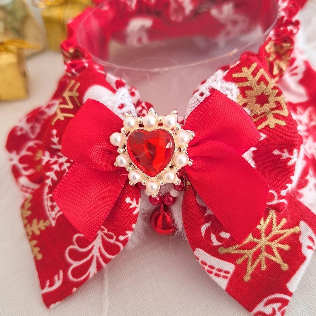 クリスマス幅広ファーシュシュ(赤×白)わんちゃん猫ちゃん用
