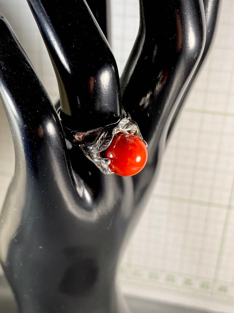 天然赤珊(朱赤)10.2mm SILVERリング 自家製 ＷＺー030