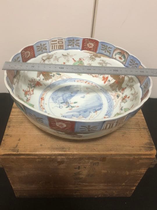 特大 人物 図 色絵大鉢　箱あり