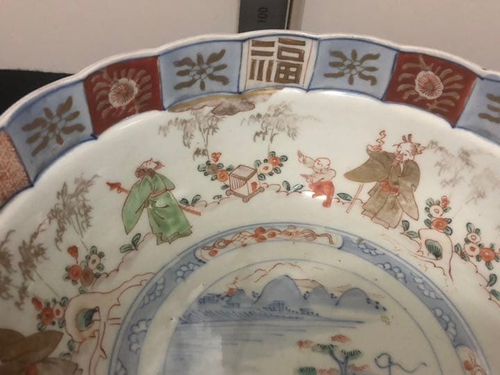 特大 人物 図 色絵大鉢　箱あり