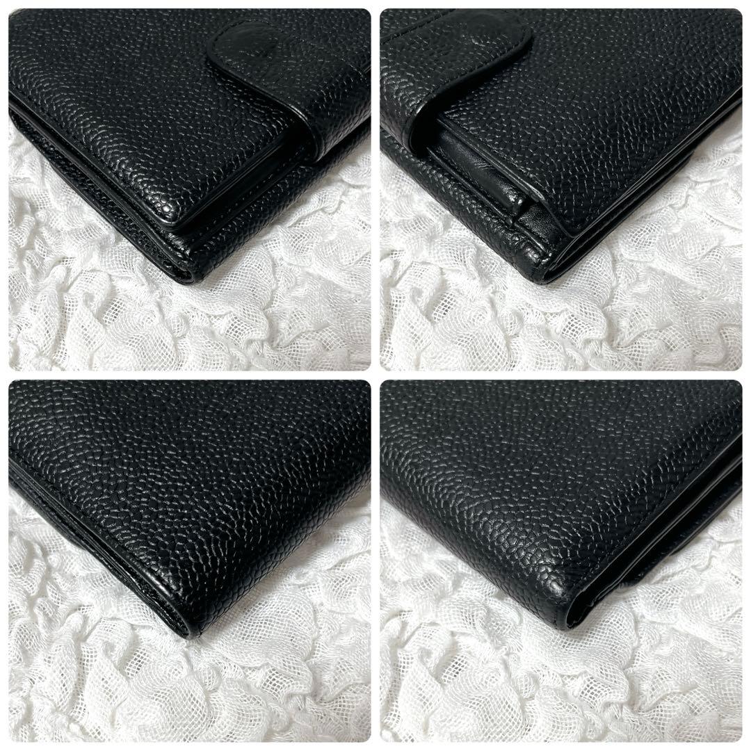 良品✨CHANEL シャネル キャビアスキン 折り財布 ココマーク ブラック