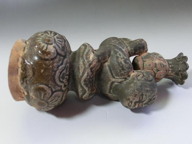 置物■唐子 花瓶 オブジェ 中国 時代物 古玩 古い花器 青磁 骨董品 希少■