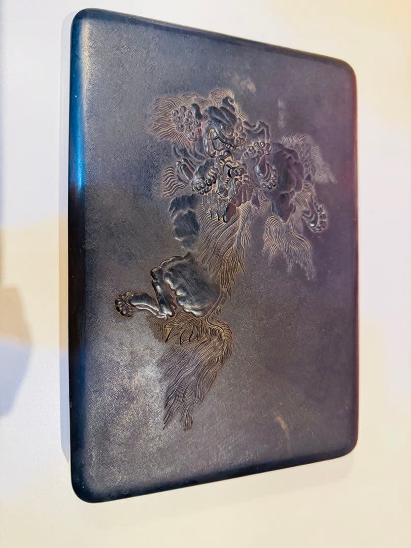 希少　年代物　唐獅子「扶翼皇運」書道硯　硯箱