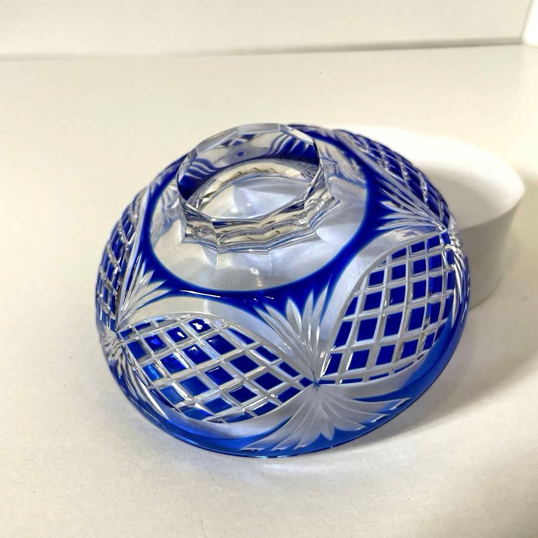 はる #XG339カメイガラス・藍被硝子・薩摩切子・猪口・蓋付子付・友箱