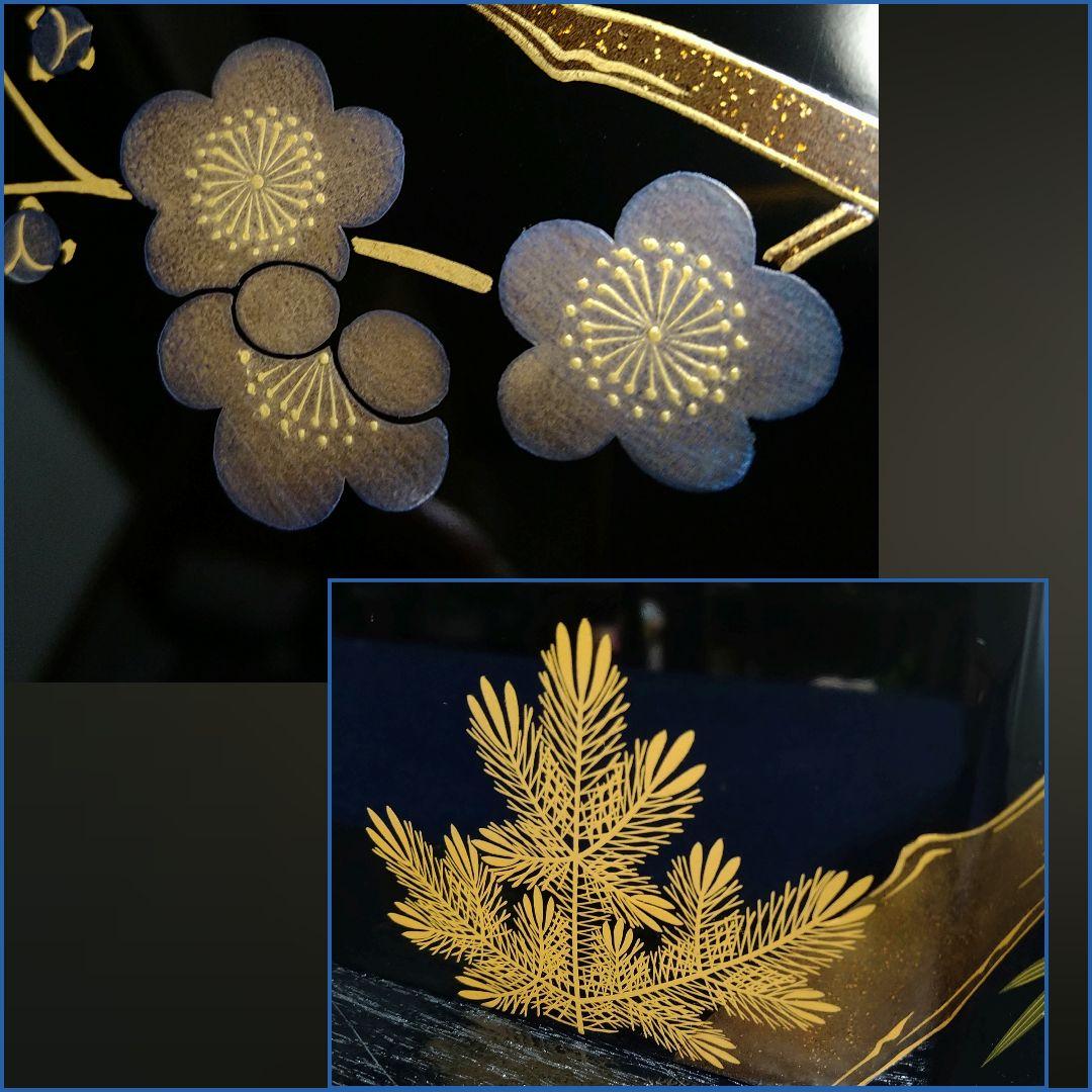 ユウイチAG87 輪島塗 三宝 清楓 蒔絵沈金蒔絵 松竹梅 縁銀彩木箱共箱